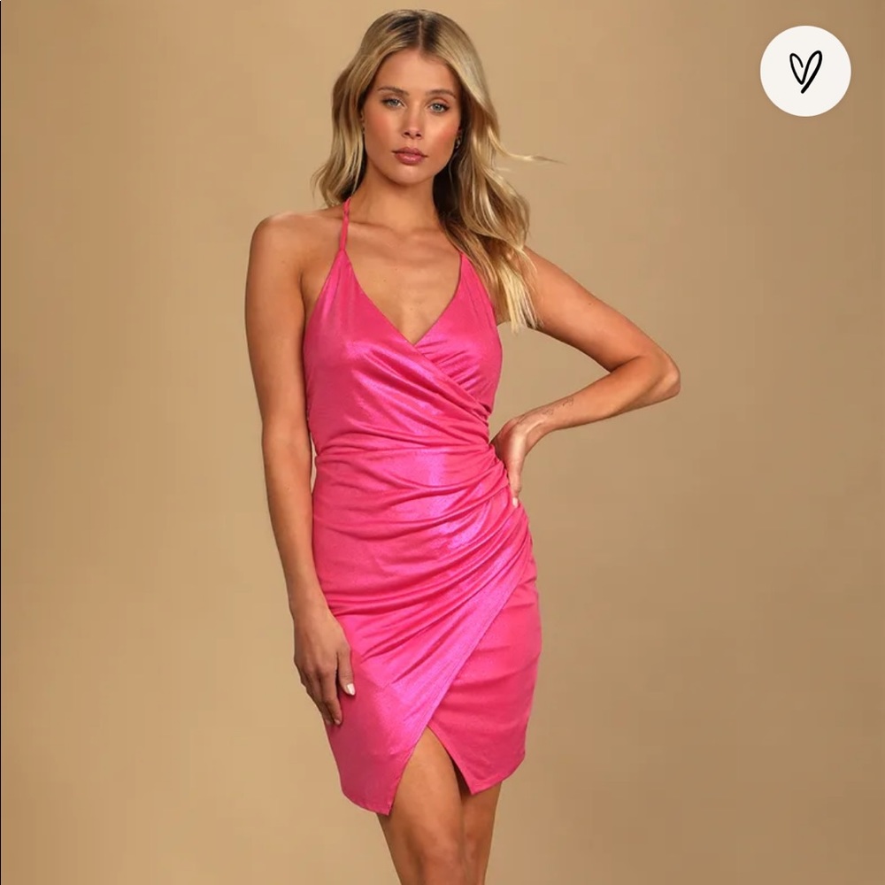 Hot Pink Metallic Backless Bodycon Mini Dress